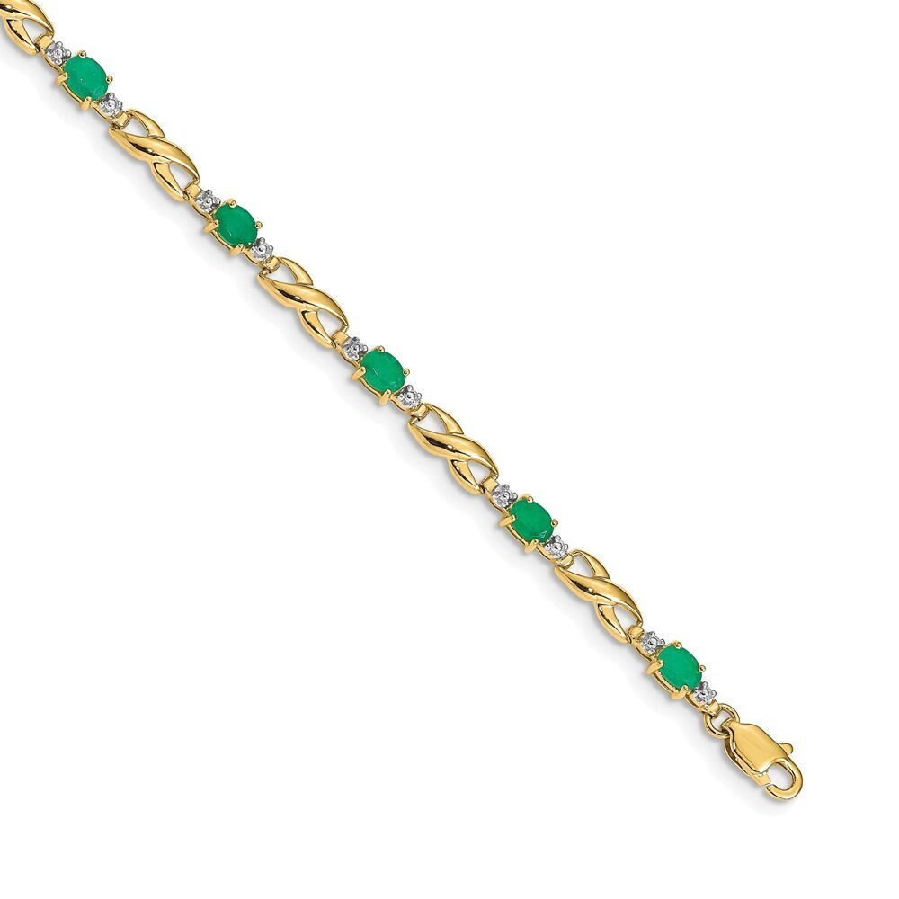 14k Yellow Gold Diamond And Oval Emerald Bracelet